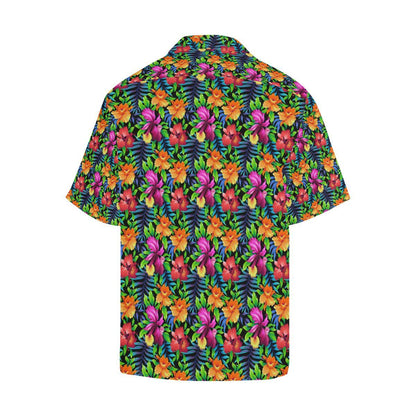 Tropical Folower Colorful Print Men Aloha Hawaiian Shirt
