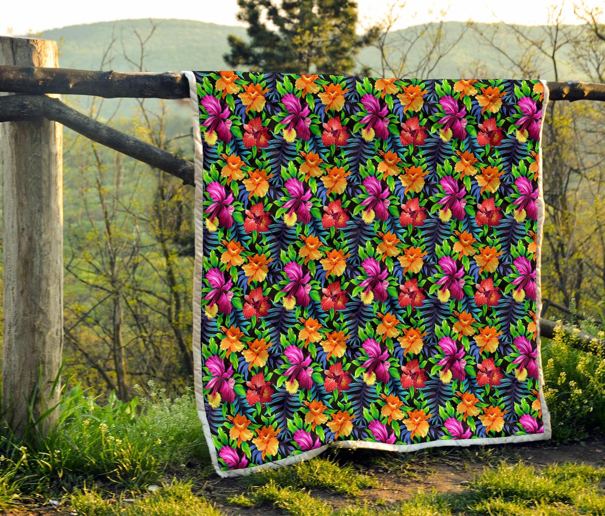 Tropical Folower Colorful Print Premium Quilt-JTAMIGO.COM
