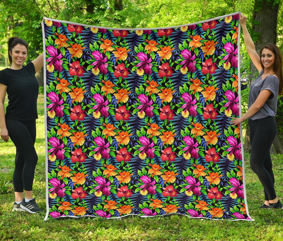 Tropical Folower Colorful Print Premium Quilt-JTAMIGO.COM