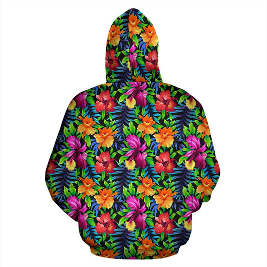 Tropical Folower Colorful Print Pullover Hoodie