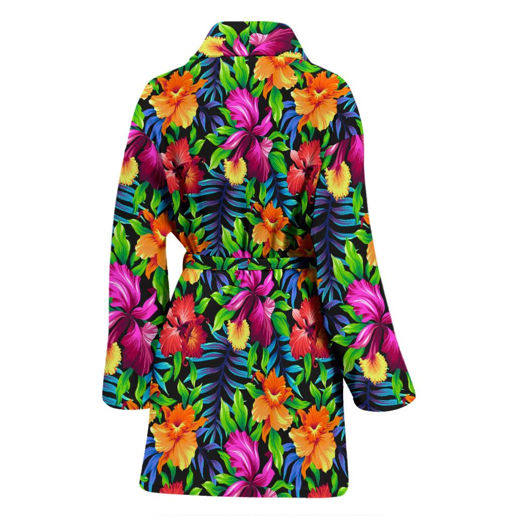 Tropical Folower Colorful Print Women Bath Robe-JTAMIGO.COM