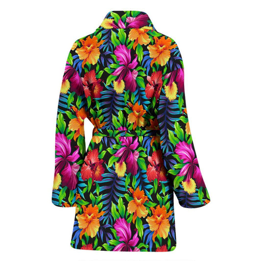 Tropical Folower Colorful Print Women Bath Robe-JTAMIGO.COM