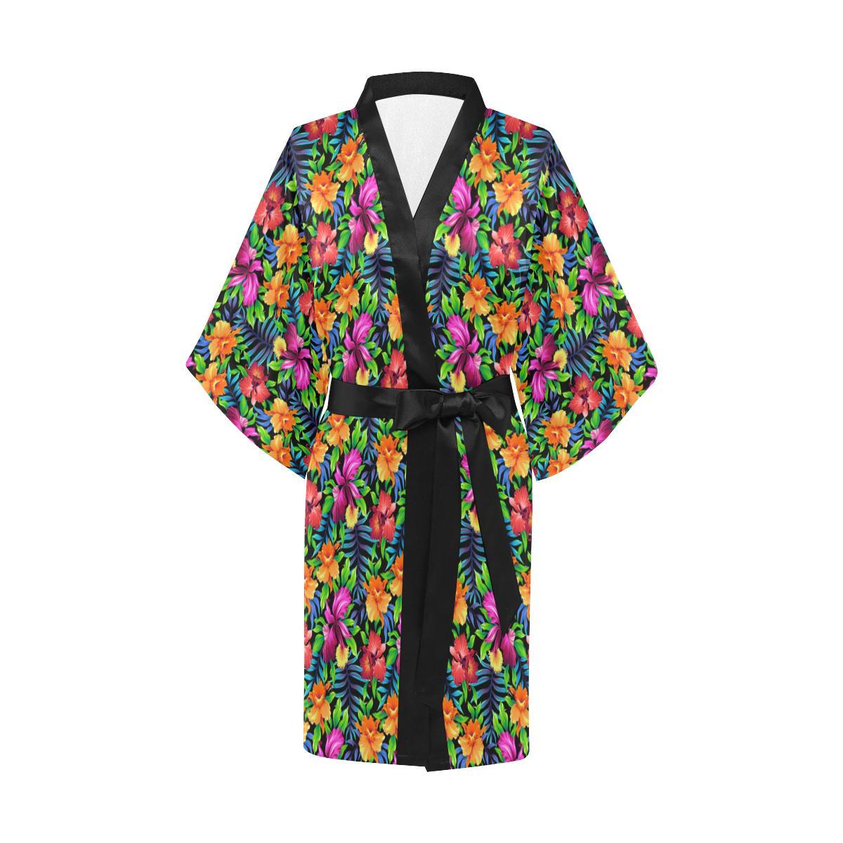 Tropical Folower Colorful Print Women Short Kimono Robe