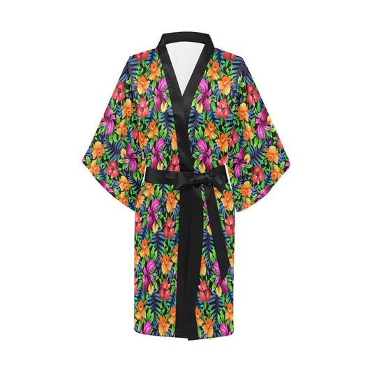 Tropical Folower Colorful Print Women Short Kimono Robe
