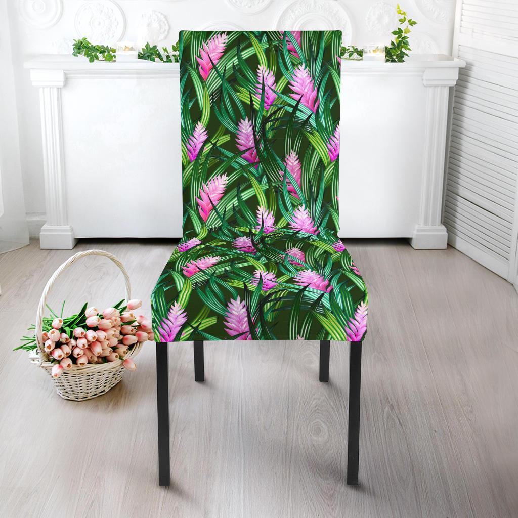 Tropical Folower Pink Heliconia Print Dining Chair Slipcover-JTAMIGO.COM