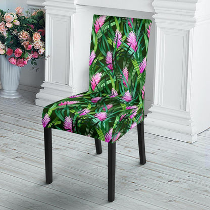 Tropical Folower Pink Heliconia Print Dining Chair Slipcover-JTAMIGO.COM