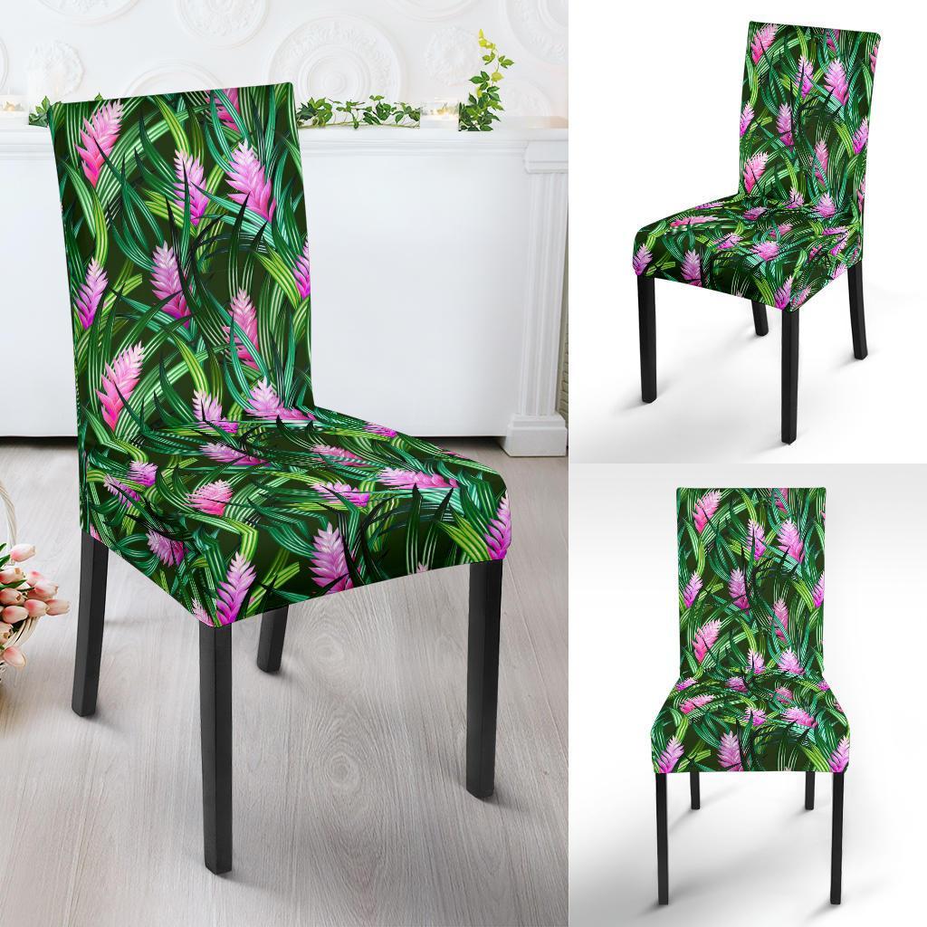 Tropical Folower Pink Heliconia Print Dining Chair Slipcover-JTAMIGO.COM