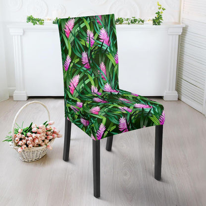 Tropical Folower Pink Heliconia Print Dining Chair Slipcover-JTAMIGO.COM