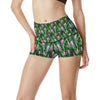 Tropical Folower Pink Heliconia Print High Waisted Spandex Shorts-JTAMIGO.COM