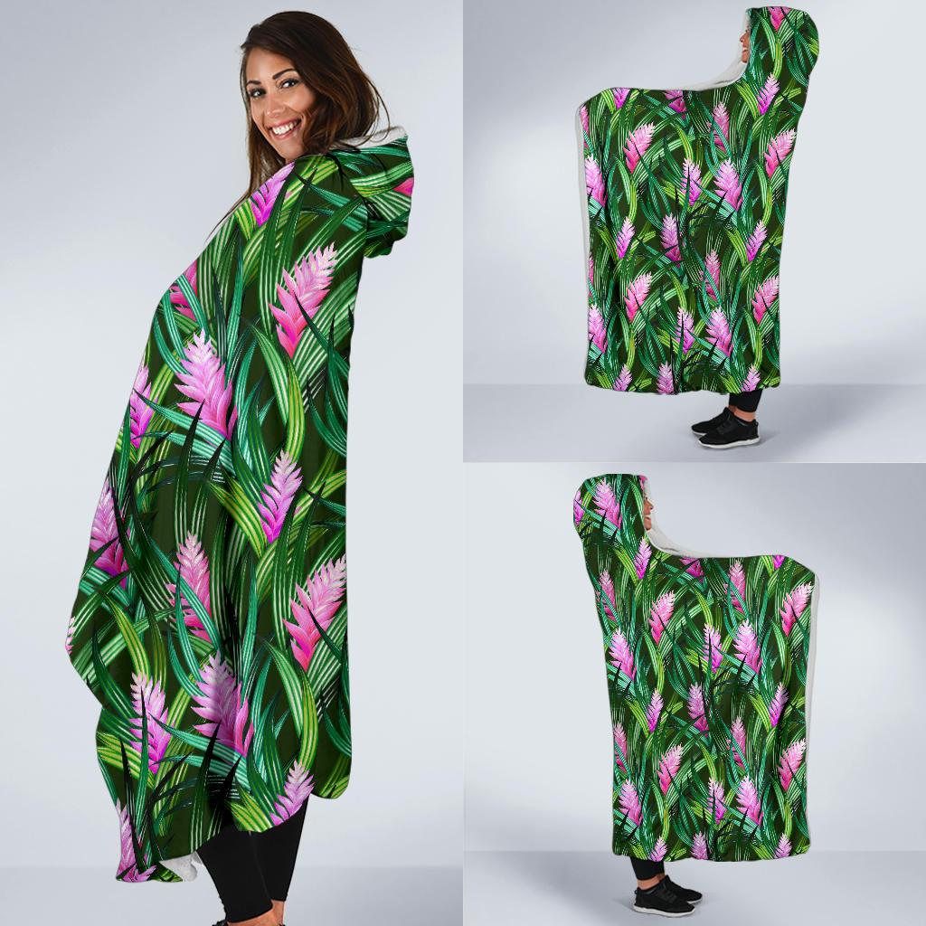 Tropical Folower Pink Heliconia Print Hooded Blanket-JTAMIGO.COM