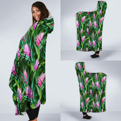 Tropical Folower Pink Heliconia Print Hooded Blanket-JTAMIGO.COM