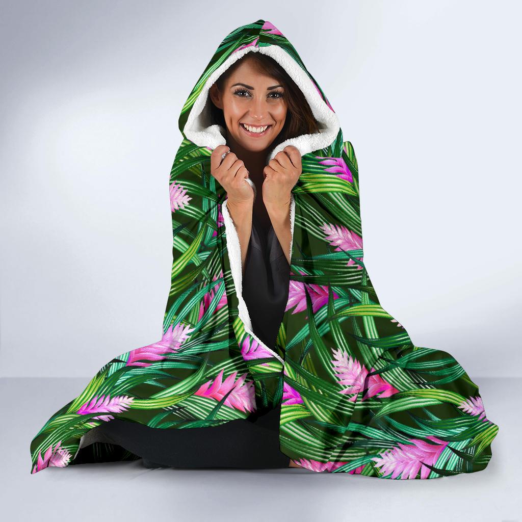 Tropical Folower Pink Heliconia Print Hooded Blanket-JTAMIGO.COM
