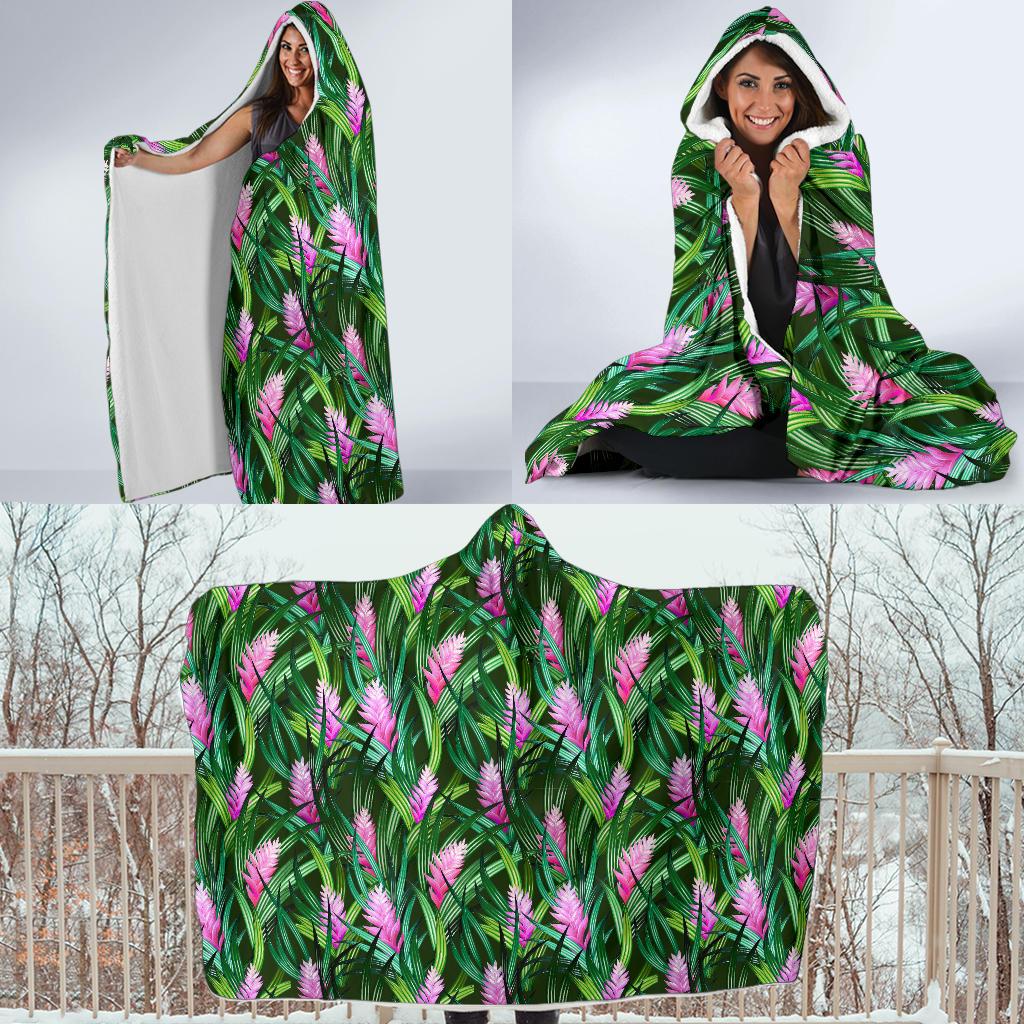 Tropical Folower Pink Heliconia Print Hooded Blanket-JTAMIGO.COM