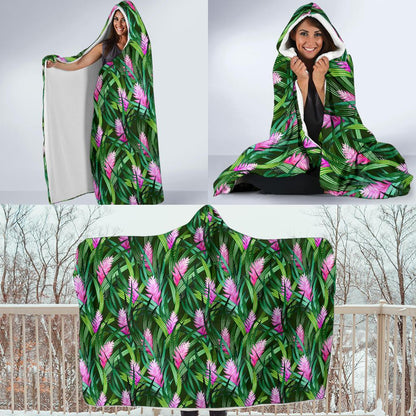 Tropical Folower Pink Heliconia Print Hooded Blanket-JTAMIGO.COM