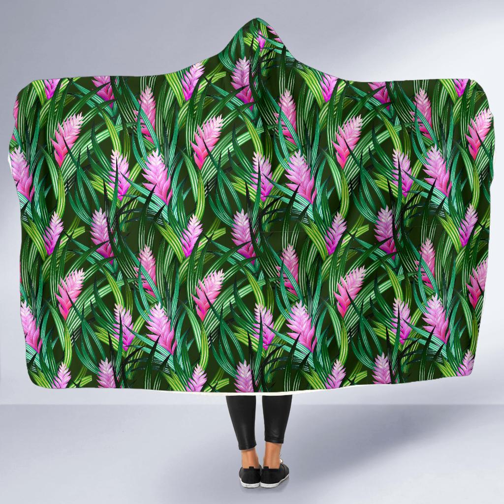 Tropical Folower Pink Heliconia Print Hooded Blanket-JTAMIGO.COM