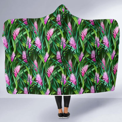 Tropical Folower Pink Heliconia Print Hooded Blanket-JTAMIGO.COM