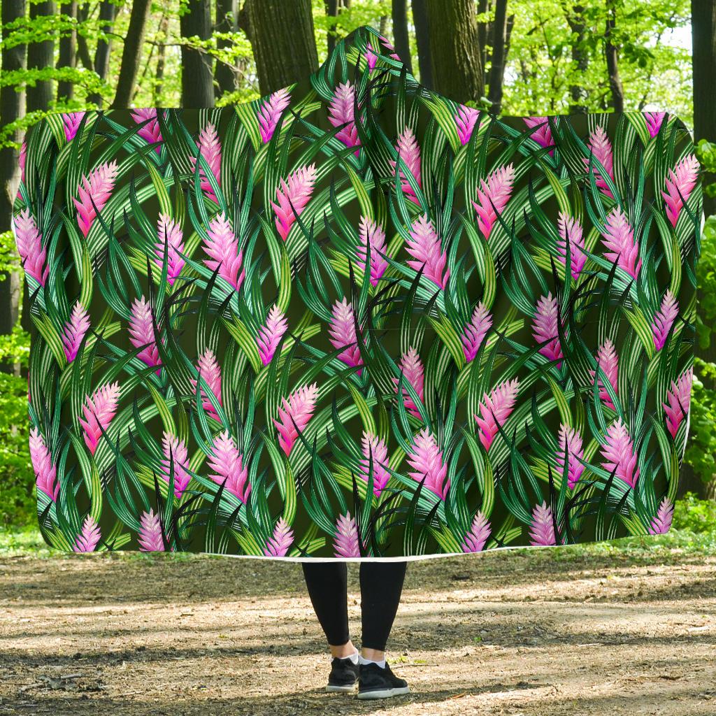 Tropical Folower Pink Heliconia Print Hooded Blanket-JTAMIGO.COM