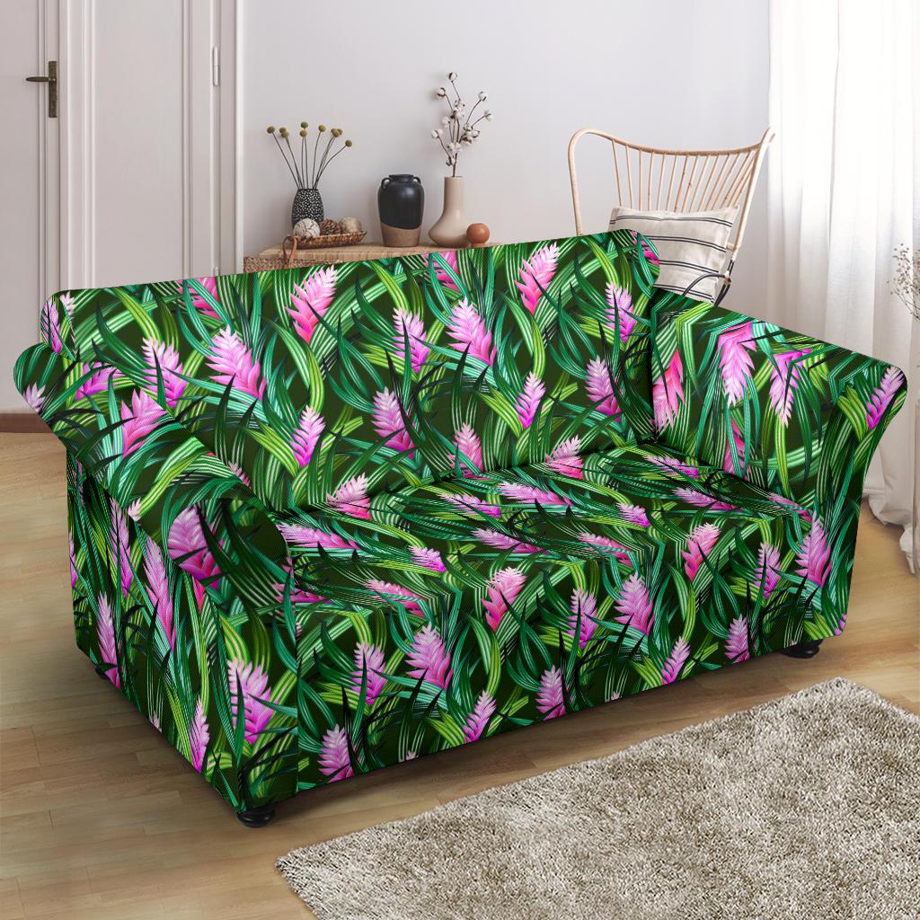Tropical Folower Pink Heliconia Print Loveseat Slipcover-JTAMIGO.COM