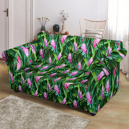 Tropical Folower Pink Heliconia Print Loveseat Slipcover-JTAMIGO.COM