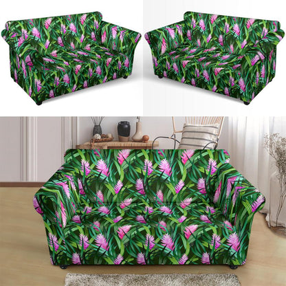 Tropical Folower Pink Heliconia Print Loveseat Slipcover-JTAMIGO.COM