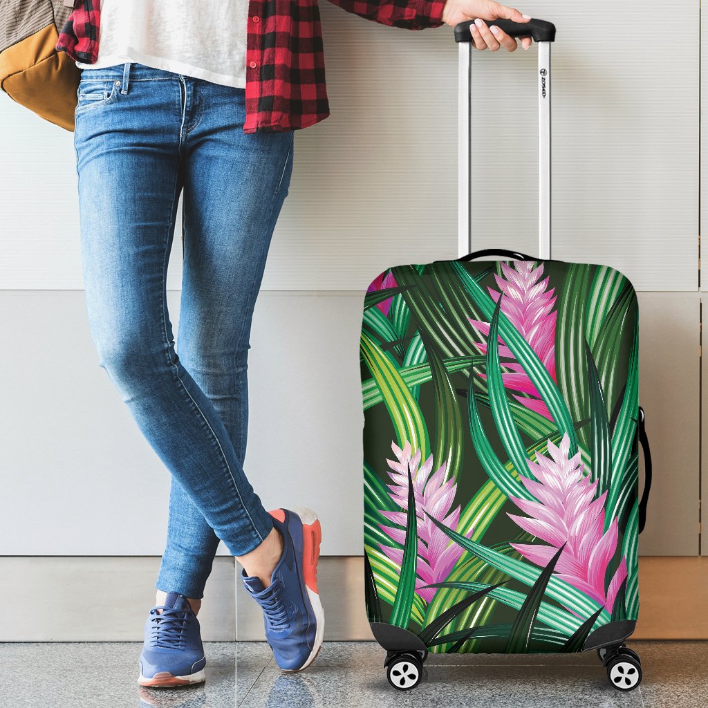 Tropical Folower Pink Heliconia Print Luggage Cover Protector