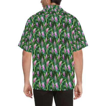 Tropical Folower Pink Heliconia Print Men Aloha Hawaiian Shirt