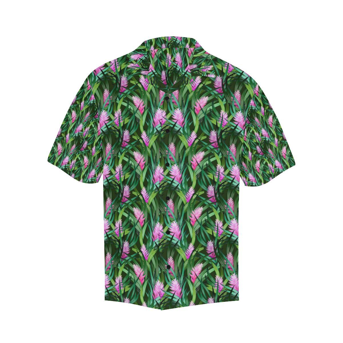 Tropical Folower Pink Heliconia Print Men Aloha Hawaiian Shirt