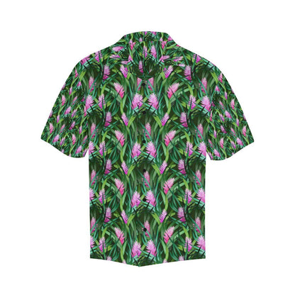 Tropical Folower Pink Heliconia Print Men Aloha Hawaiian Shirt