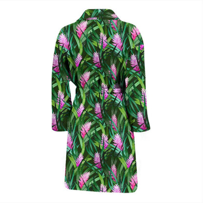 Tropical Folower Pink Heliconia Print Men Bath Robe-JTAMIGO.COM