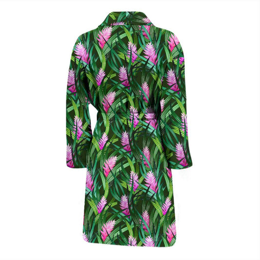 Tropical Folower Pink Heliconia Print Men Bath Robe-JTAMIGO.COM