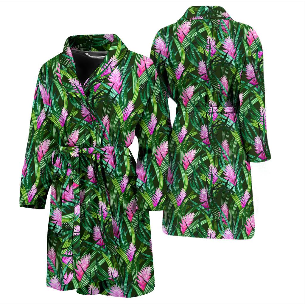 Tropical Folower Pink Heliconia Print Men Bath Robe-JTAMIGO.COM