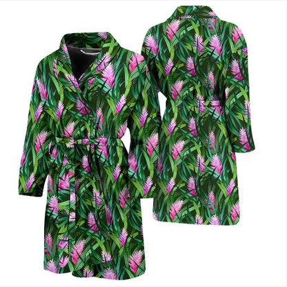 Tropical Folower Pink Heliconia Print Men Bath Robe-JTAMIGO.COM