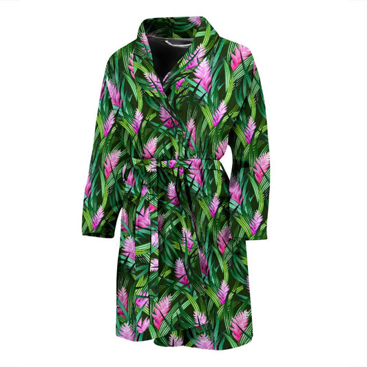 Tropical Folower Pink Heliconia Print Men Bath Robe-JTAMIGO.COM