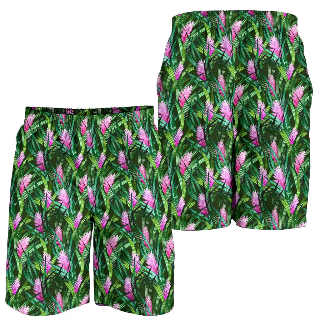 Tropical Folower Pink Heliconia Print Mens Shorts-JTAMIGO.COM