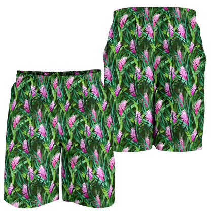 Tropical Folower Pink Heliconia Print Mens Shorts-JTAMIGO.COM