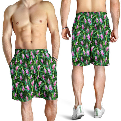 Tropical Folower Pink Heliconia Print Mens Shorts-JTAMIGO.COM