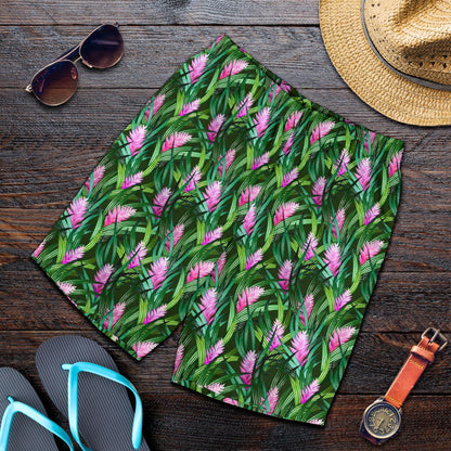 Tropical Folower Pink Heliconia Print Mens Shorts-JTAMIGO.COM