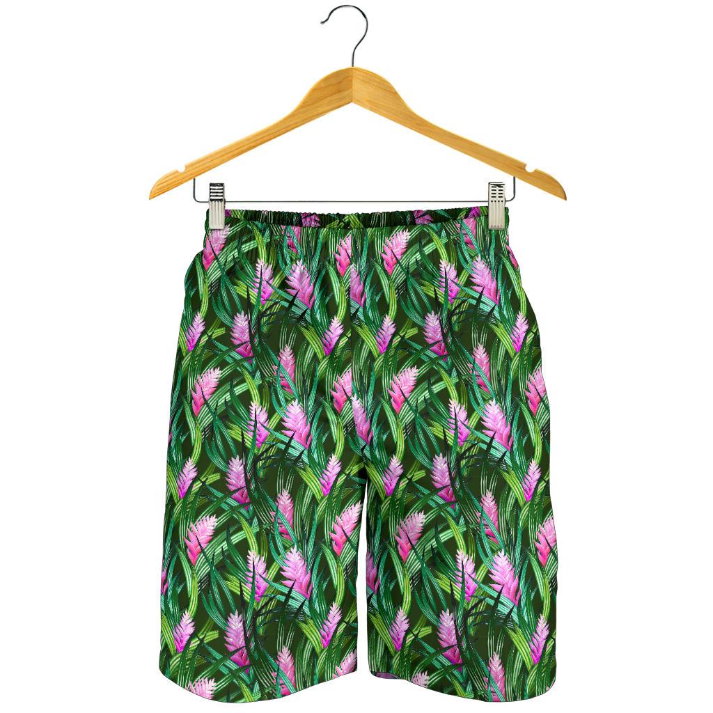 Tropical Folower Pink Heliconia Print Mens Shorts-JTAMIGO.COM