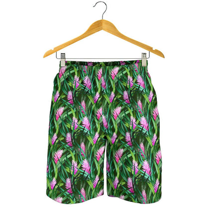 Tropical Folower Pink Heliconia Print Mens Shorts-JTAMIGO.COM