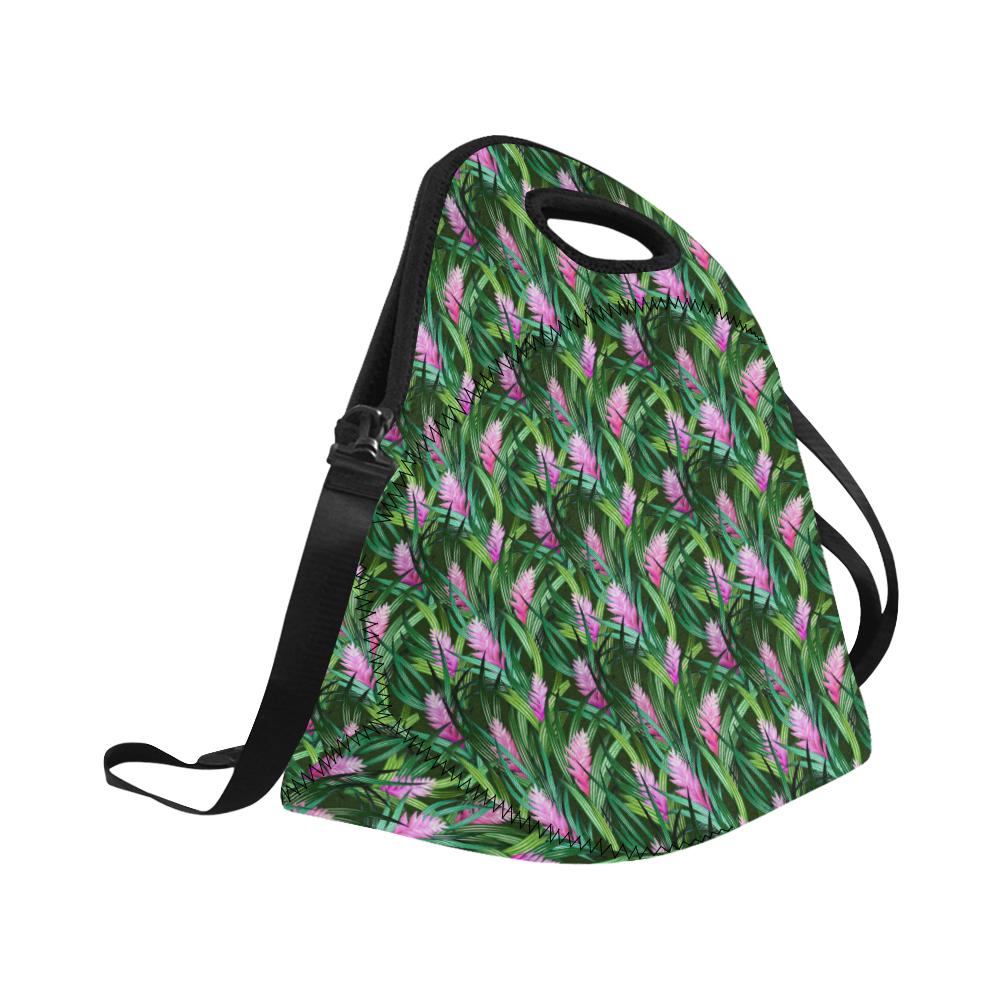 Tropical Folower Pink Heliconia Print Neoprene Lunch Bag (Model 1669)(Large)-JTAMIGO.COM