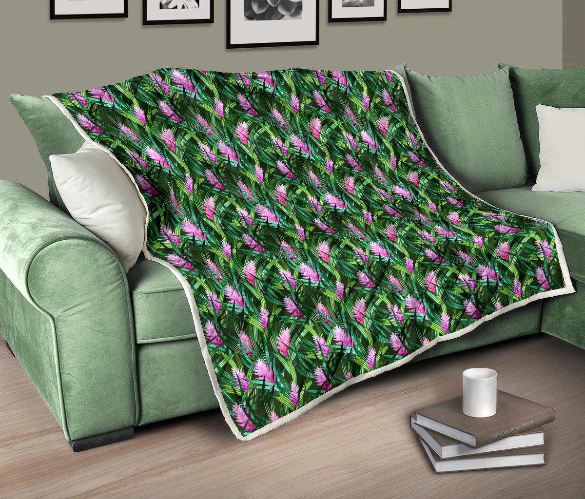 Tropical Folower Pink Heliconia Print Premium Quilt-JTAMIGO.COM