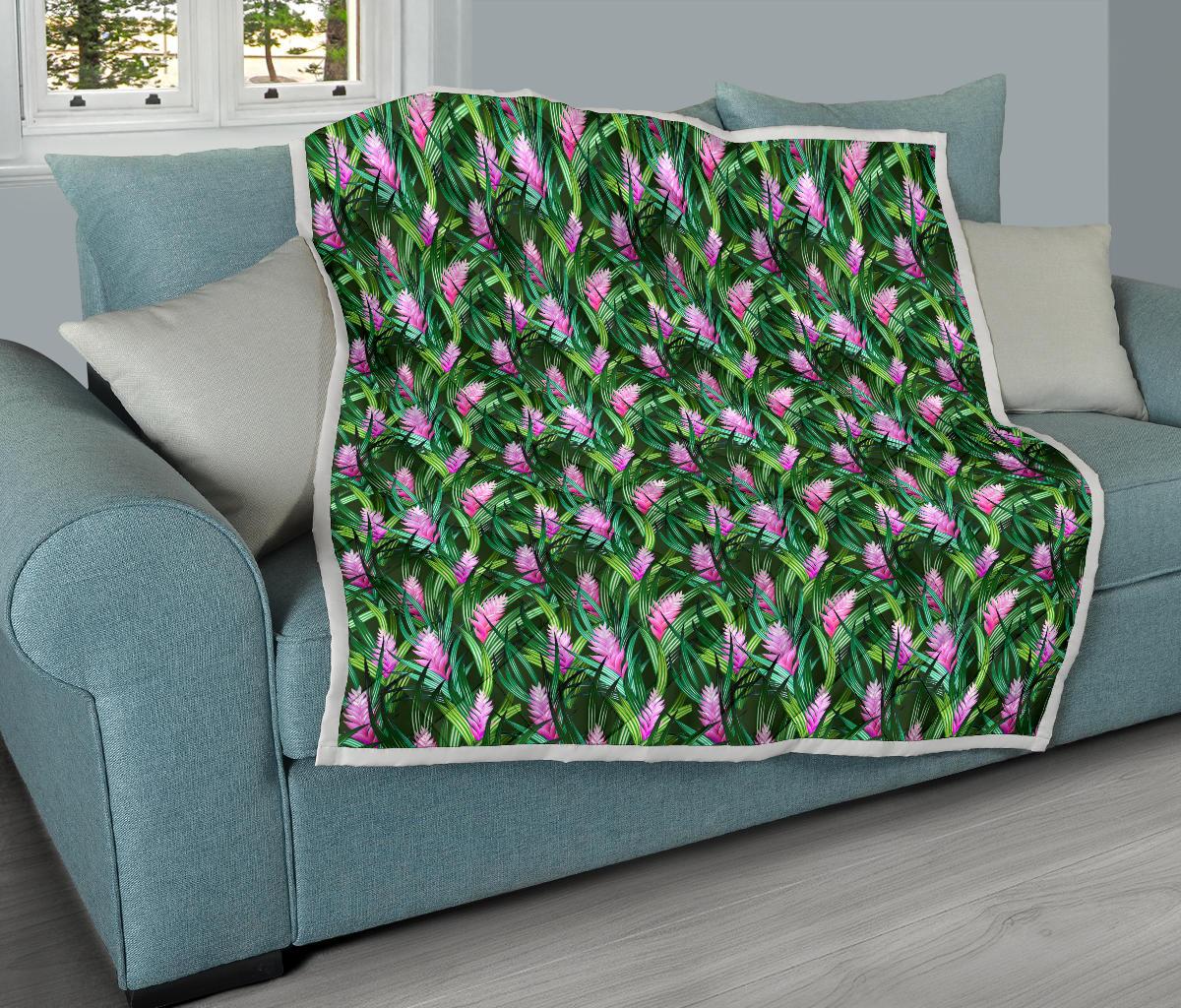 Tropical Folower Pink Heliconia Print Premium Quilt-JTAMIGO.COM