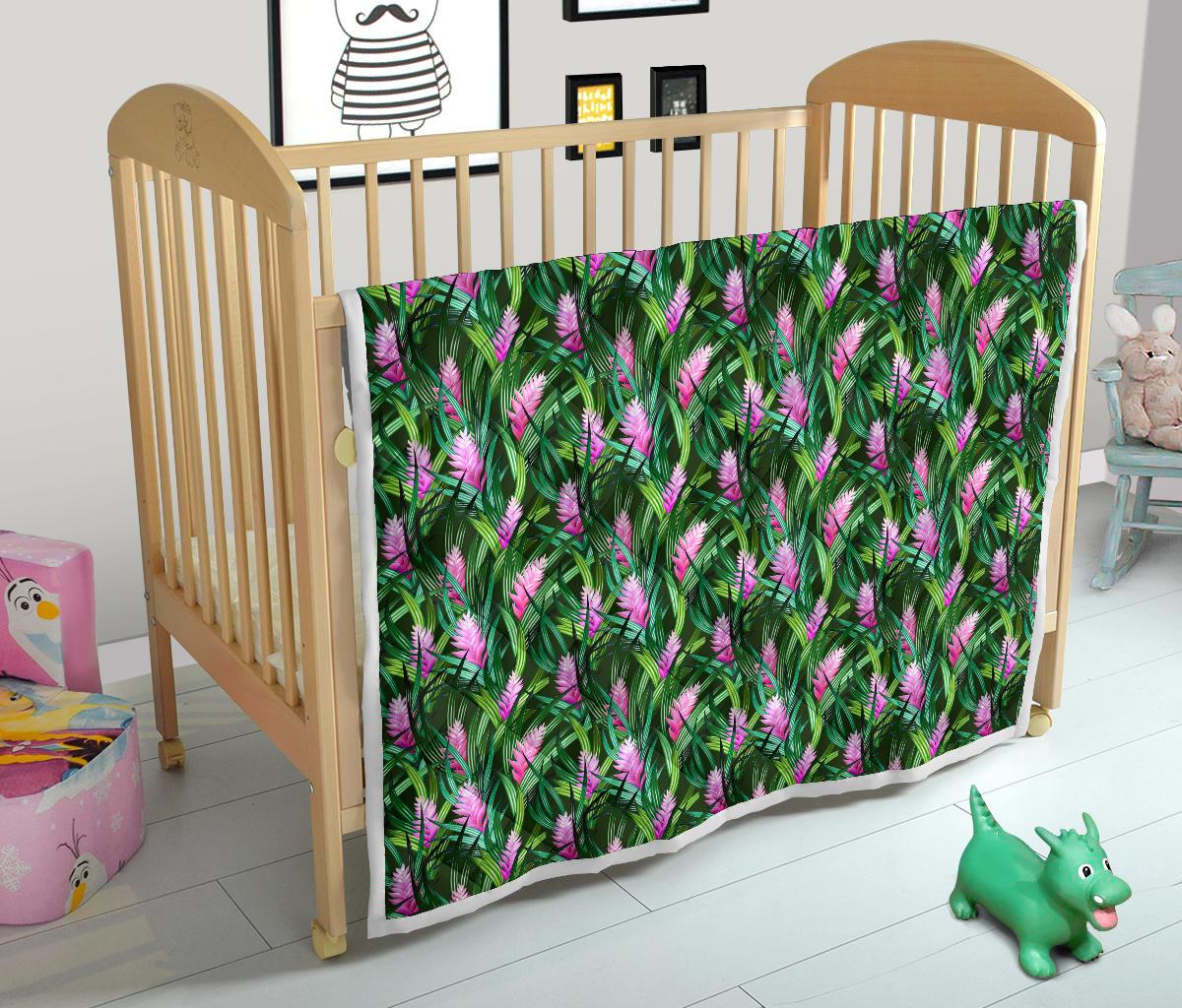 Tropical Folower Pink Heliconia Print Premium Quilt-JTAMIGO.COM