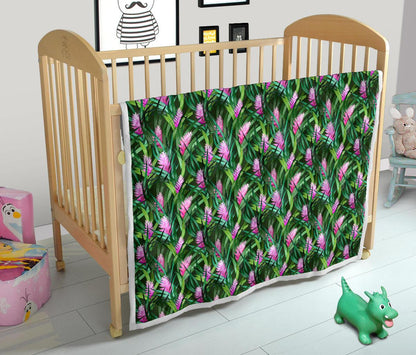Tropical Folower Pink Heliconia Print Premium Quilt-JTAMIGO.COM