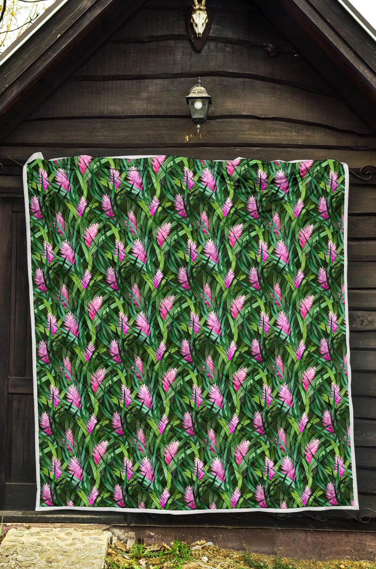 Tropical Folower Pink Heliconia Print Premium Quilt-JTAMIGO.COM