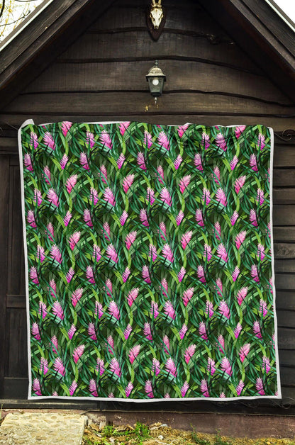 Tropical Folower Pink Heliconia Print Premium Quilt-JTAMIGO.COM