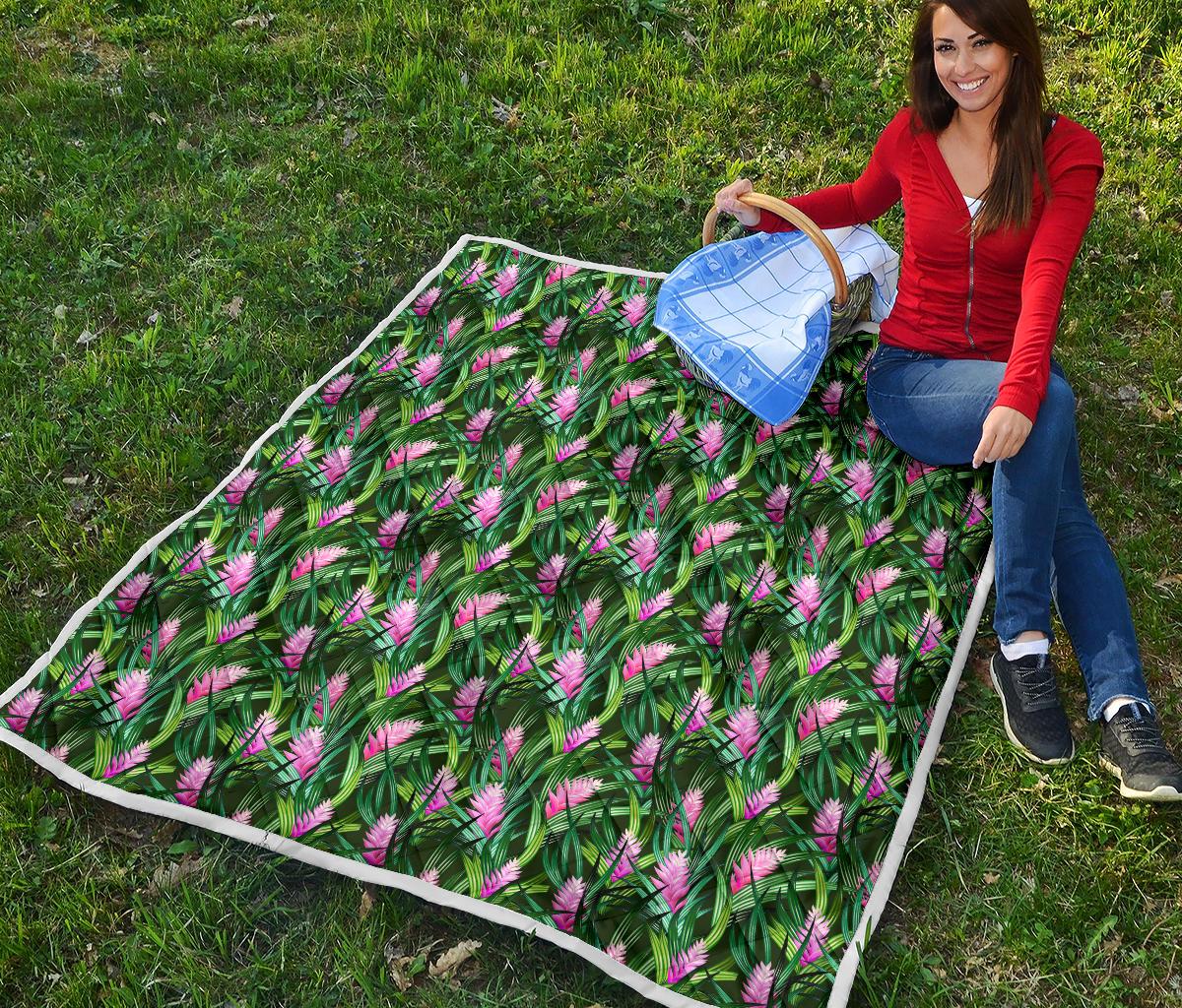 Tropical Folower Pink Heliconia Print Premium Quilt-JTAMIGO.COM