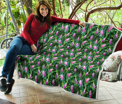 Tropical Folower Pink Heliconia Print Premium Quilt-JTAMIGO.COM
