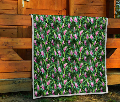 Tropical Folower Pink Heliconia Print Premium Quilt-JTAMIGO.COM
