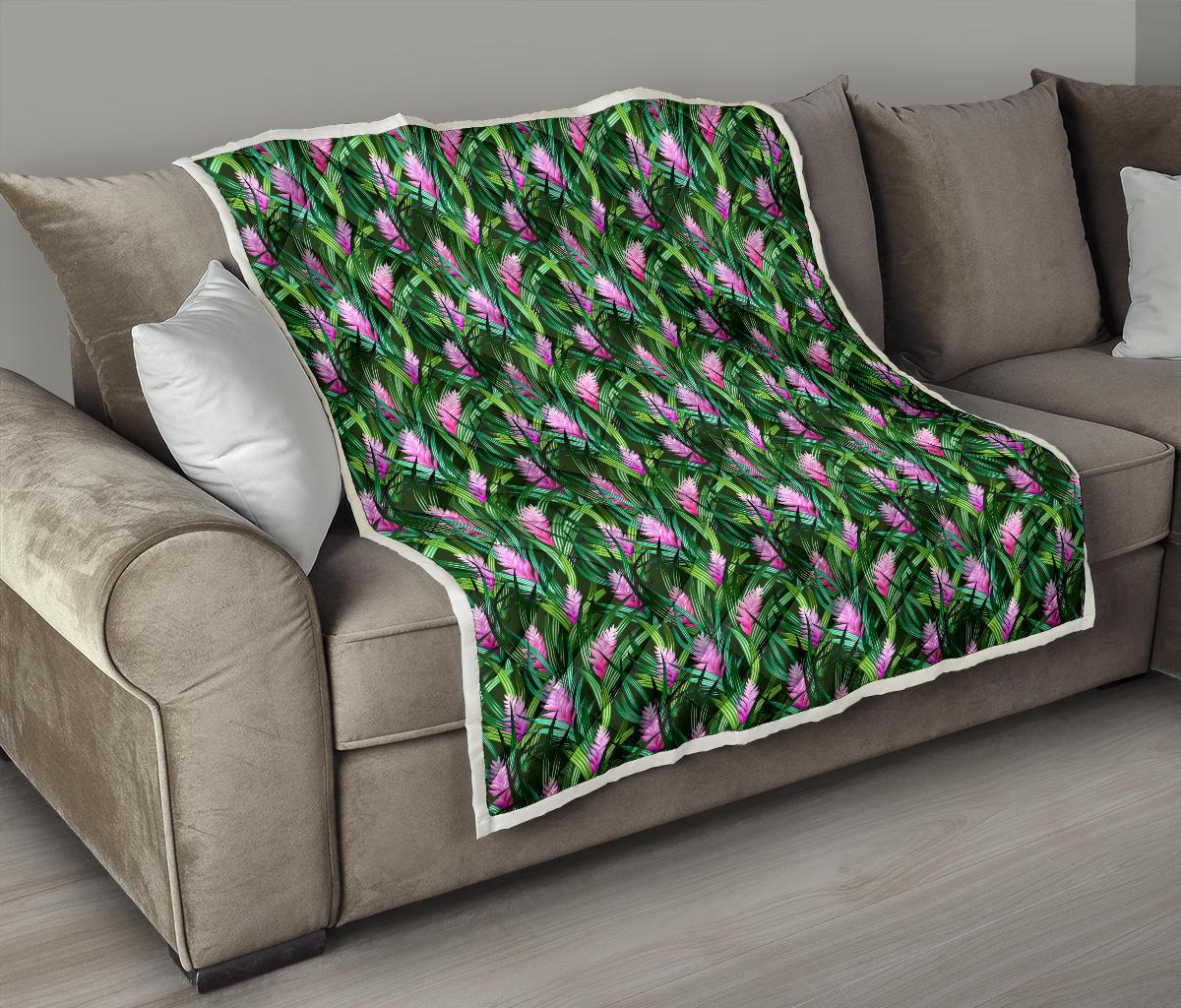 Tropical Folower Pink Heliconia Print Premium Quilt-JTAMIGO.COM
